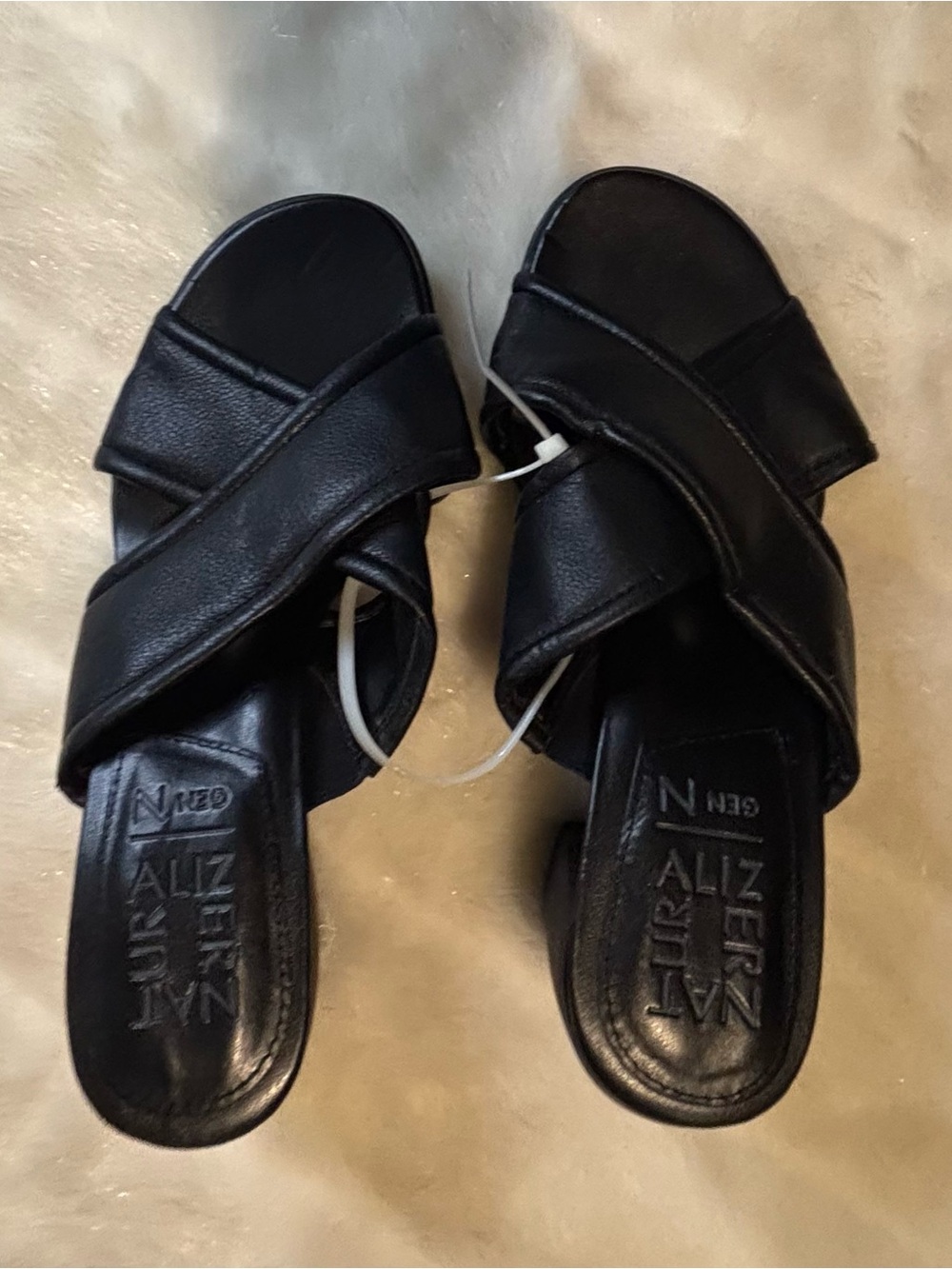 Naturalizer Black Leather Crisscross Mule Sandals